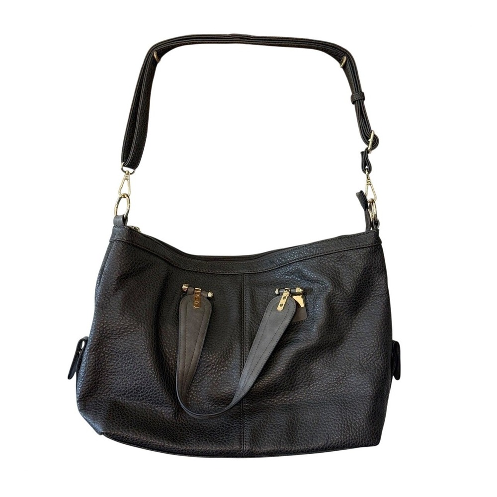 Black Pebbled Vegan Leather Satchel Crossbody Bag
